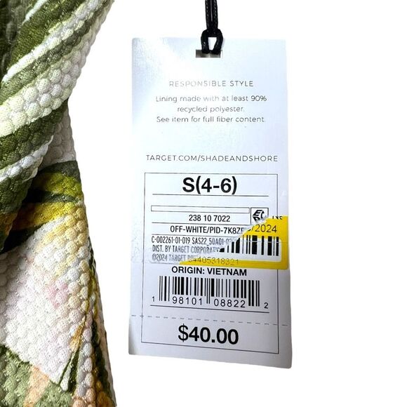 NEW Shade & Shore Scoop Neck Ring One Piece Cream Tropical Swimsuit S - Picture 4 of 6